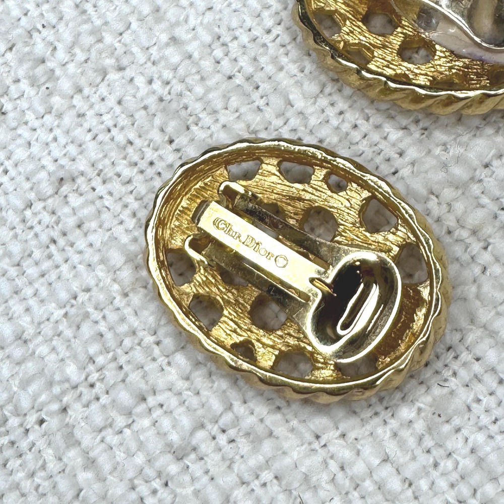 Vintage‎ Christian Dior Gold Tone Faux Cane Weave Pattern Oval Clip-on Earrings - Picture 6 of 6